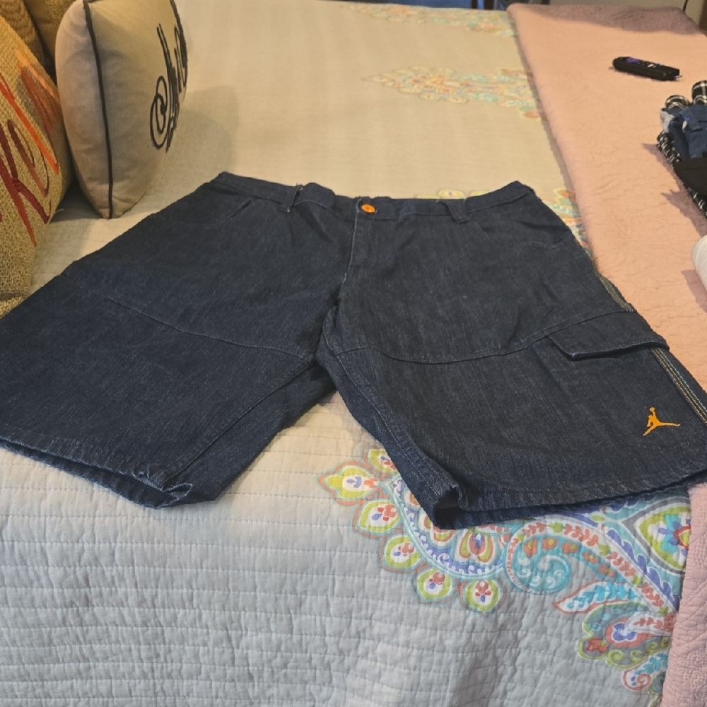 Michael Jordan Retro Men's Blue Cargo-style Denim Shorts-Size 36-New